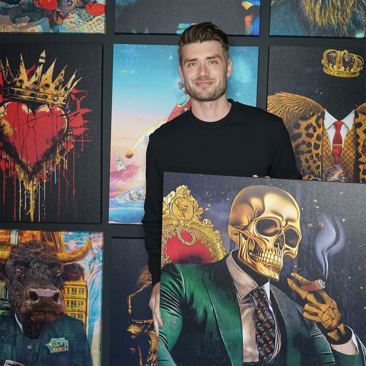 Jesse in the studio with canvas prints