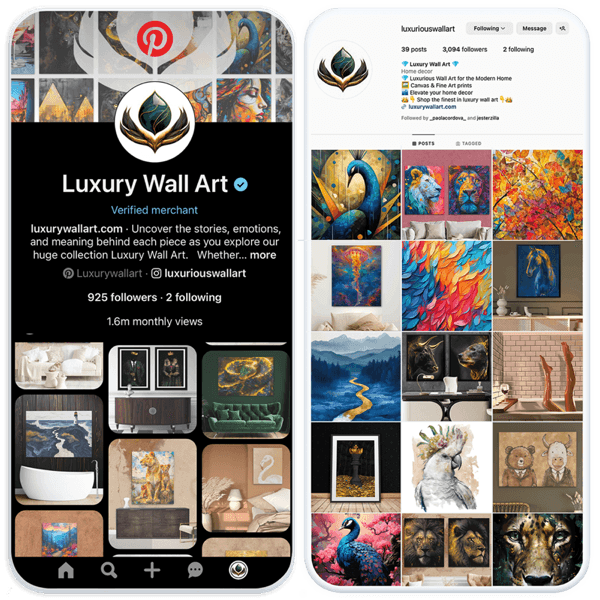 Luxury Wall Art social media management dashboard