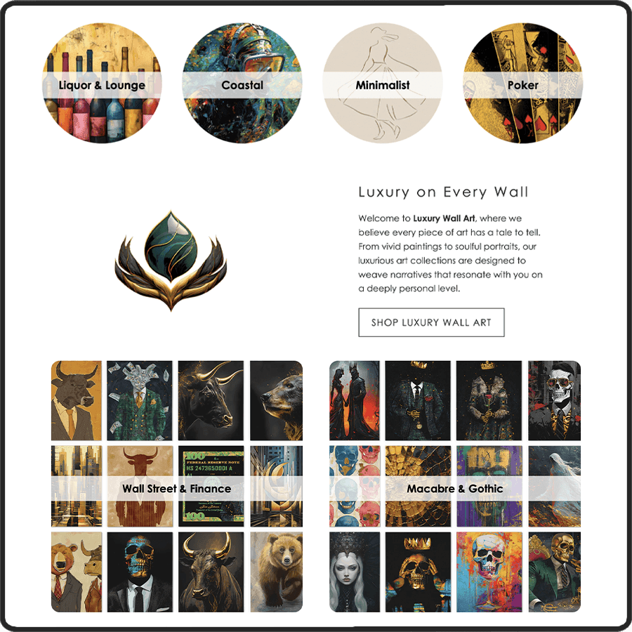 Luxury Wall Art Website Homepage