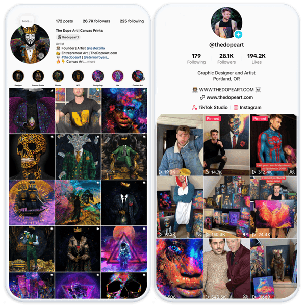 The Dope Art social media presence on mobile