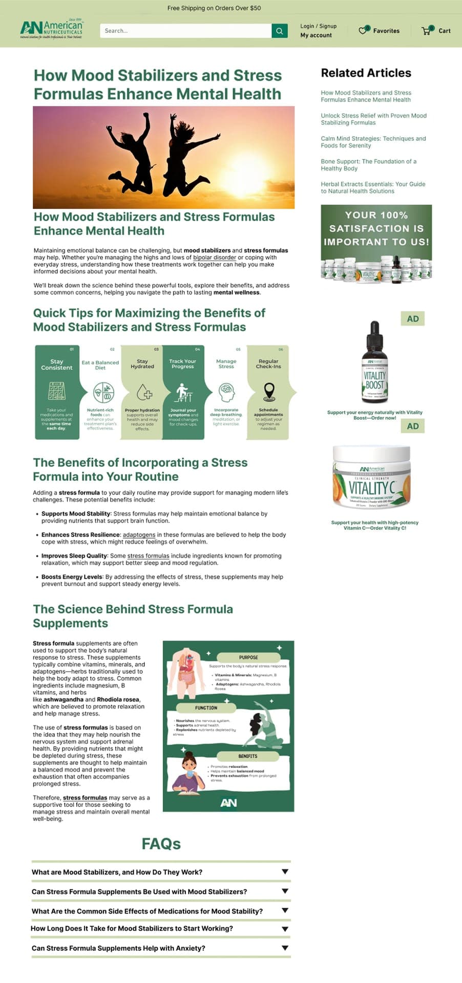 American Nutriceuticals Figma Blog Design